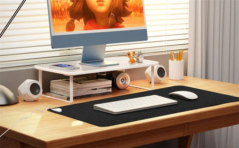 Grounding mat on a desk under a keyboard and mouse